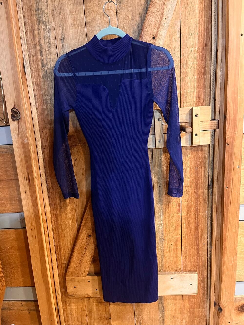 Sheer Mesh Bodycon Sweater Dress by Almost Famous Purple Size M